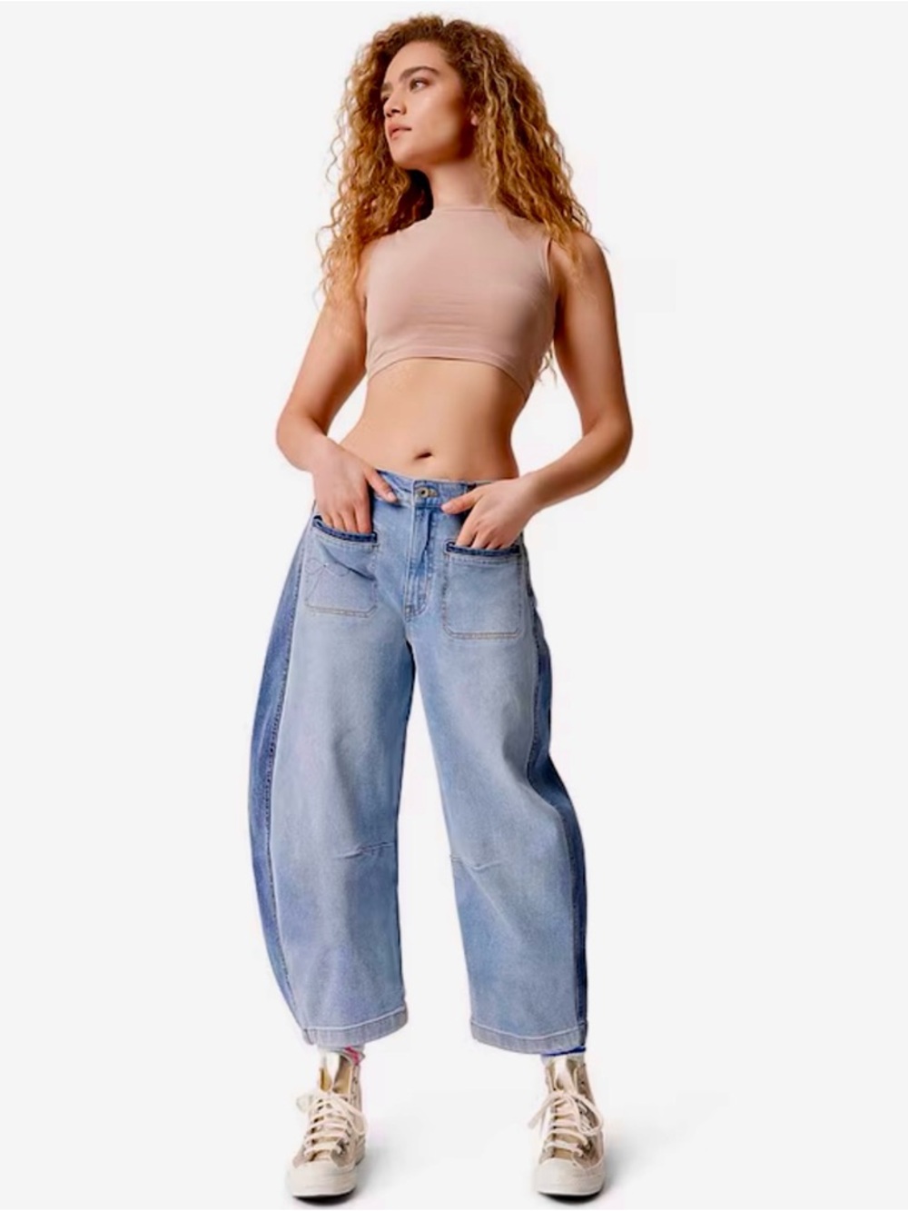 NWT Frayed High Rise Color Block Barrel Jeans with silver rhinestone bow 29